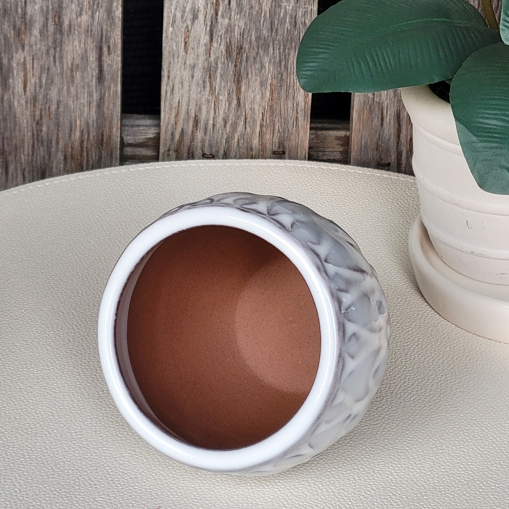 DEROMA white glossy glazed textured TERRACOTTA succulent planter - Picture 2 of 6